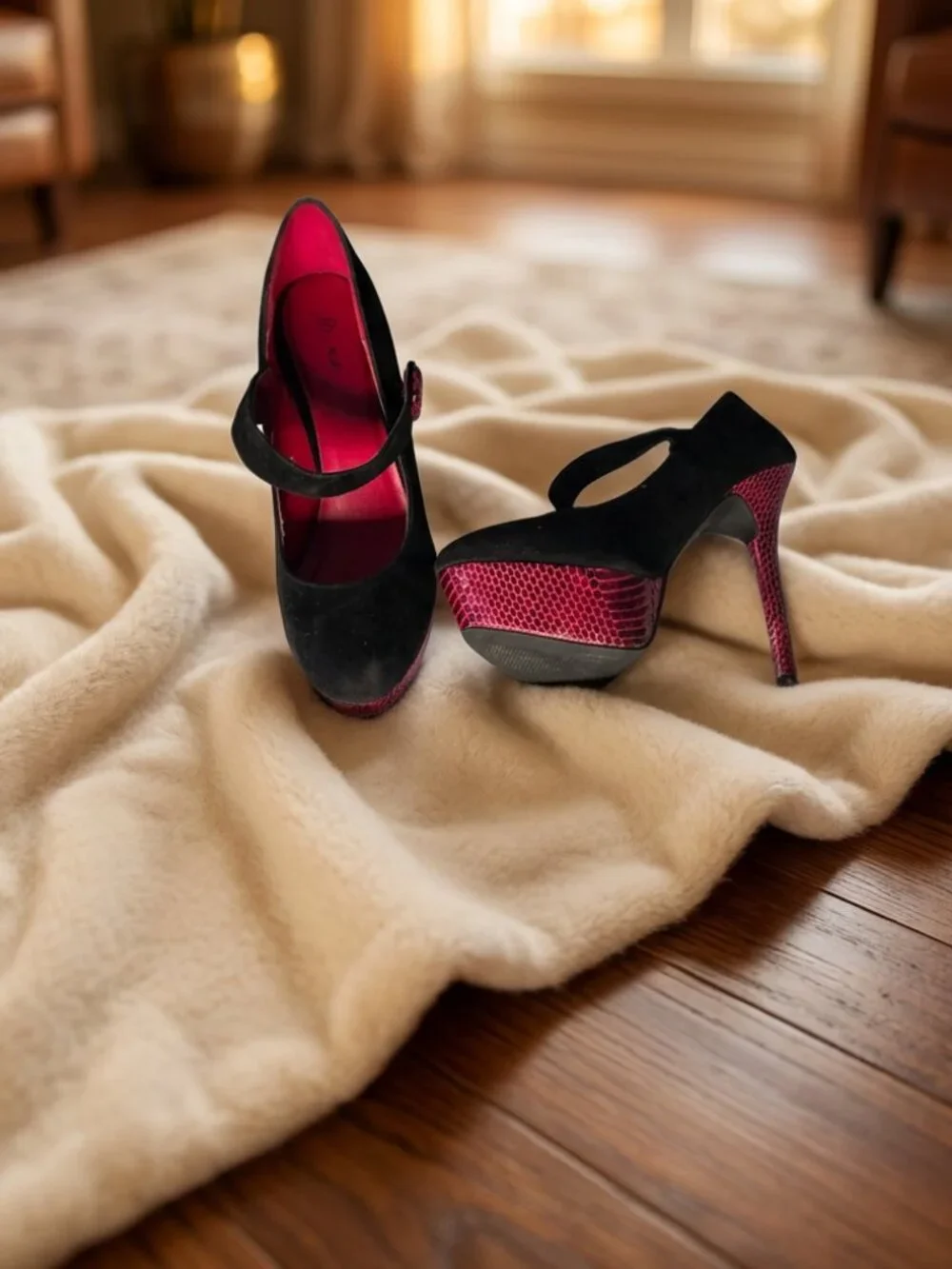 Black Suede Mary Jane Heel